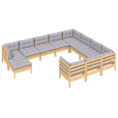 11 Piece Garden Lounge Set with Grey Cushions Pinewood