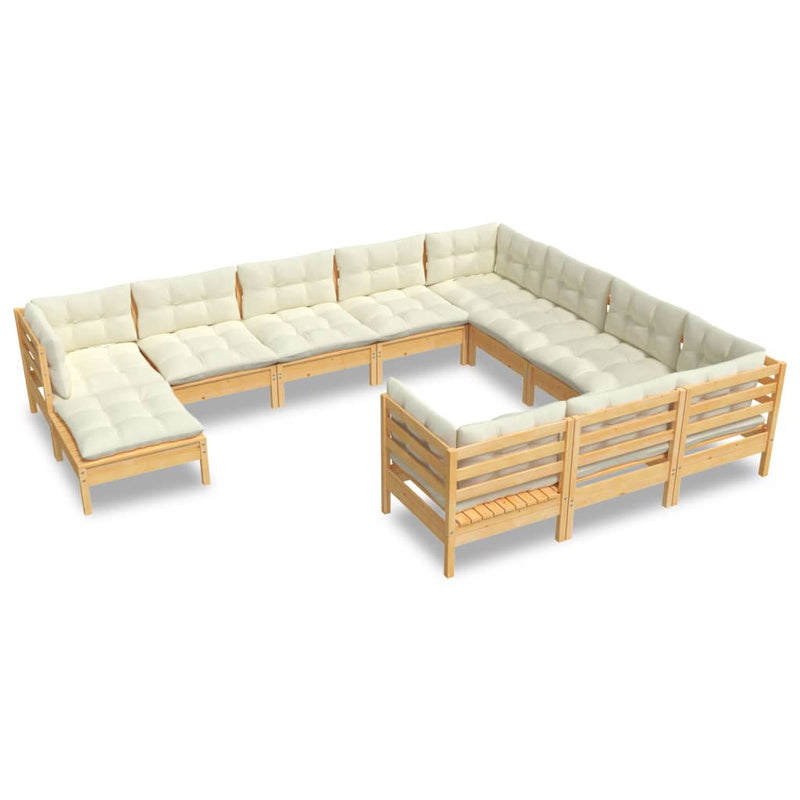 11 Piece Garden Lounge Set with Cream Cushions Pinewood