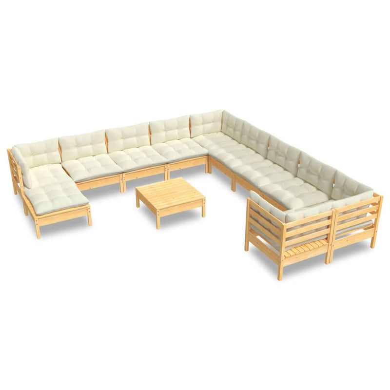 12 Piece Garden Lounge Set with Cream Cushions Pinewood