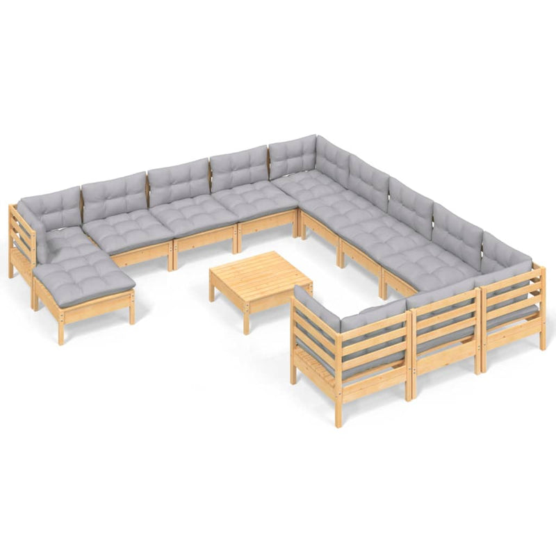 13 Piece Garden Lounge Set with Grey Cushions Pinewood