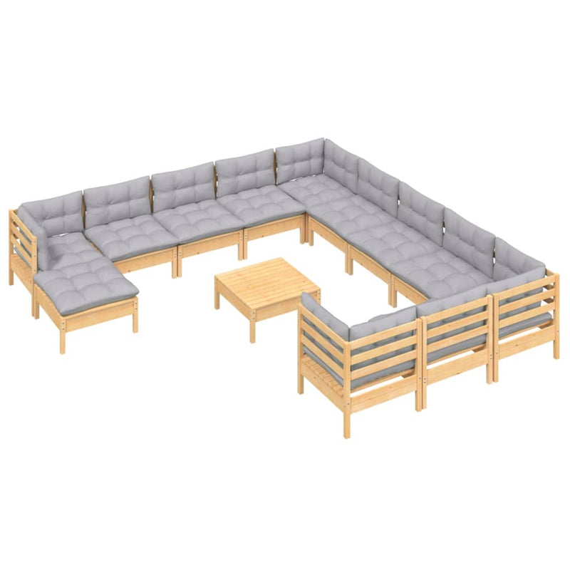 13 Piece Garden Lounge Set with Grey Cushions Pinewood