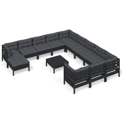 13 Piece Garden Lounge Set with Cushions Black Pinewood