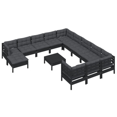 13 Piece Garden Lounge Set with Cushions Black Pinewood