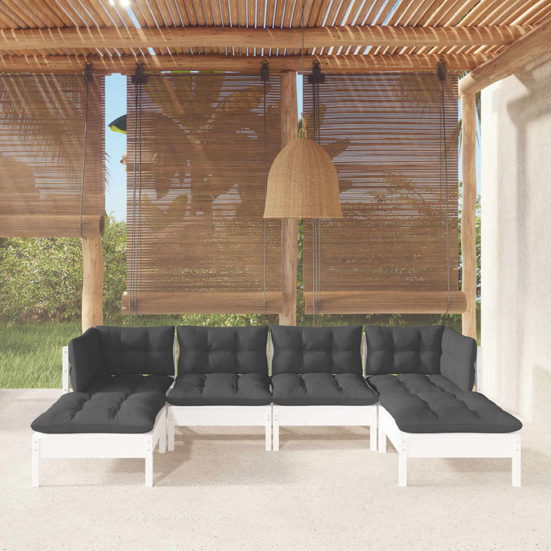 6 Piece Garden Lounge Set with Cushions White Pinewood