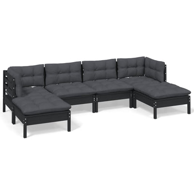 6 Piece Garden Lounge Set with Cushions Black Pinewood