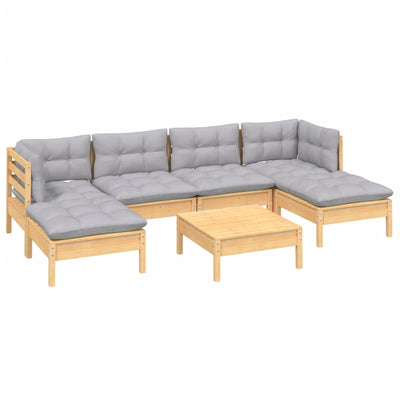 7 Piece Garden Lounge Set with Grey Cushions Pinewood