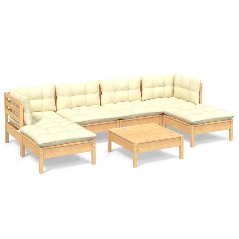 7 Piece Garden Lounge Set with Cream Cushions Pinewood