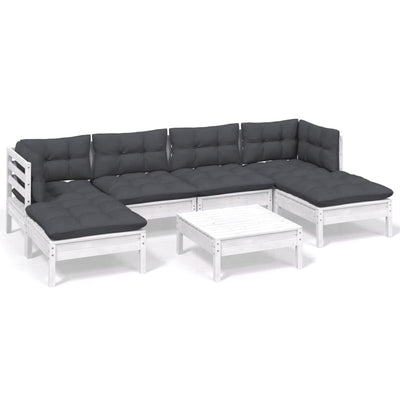 7 Piece Garden Lounge Set with Cushions White Pinewood