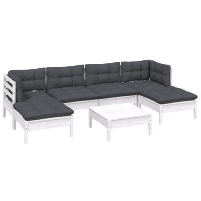 7 Piece Garden Lounge Set with Cushions White Pinewood