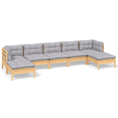 7 Piece Garden Lounge Set with Grey Cushions Pinewood