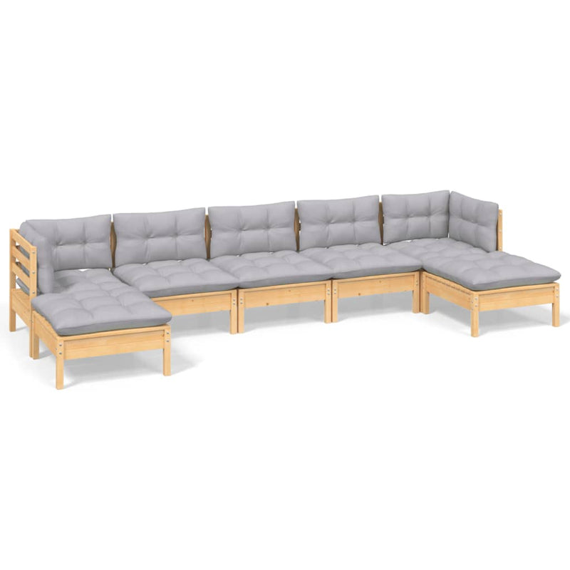 7 Piece Garden Lounge Set with Grey Cushions Pinewood