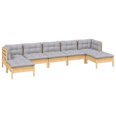 7 Piece Garden Lounge Set with Grey Cushions Pinewood