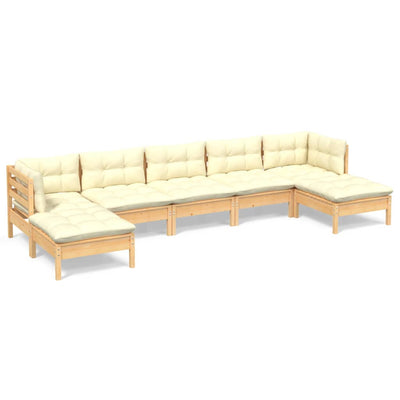 7 Piece Garden Lounge Set with Cream Cushions Pinewood