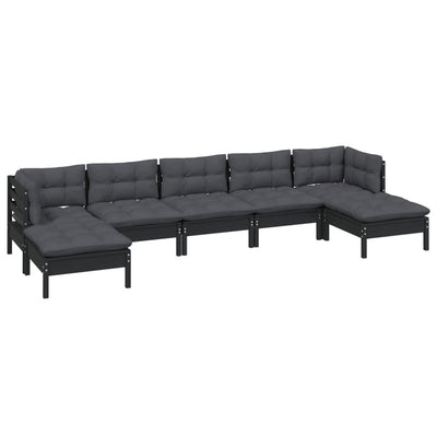 7 Piece Garden Lounge Set with Cushions Black Pinewood