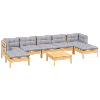 8 Piece Garden Lounge Set with Grey Cushions Pinewood