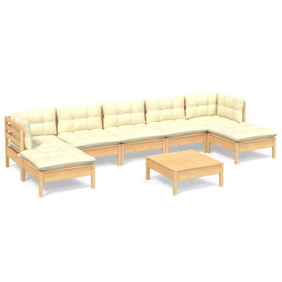 8 Piece Garden Lounge Set with Cream Cushions Pinewood