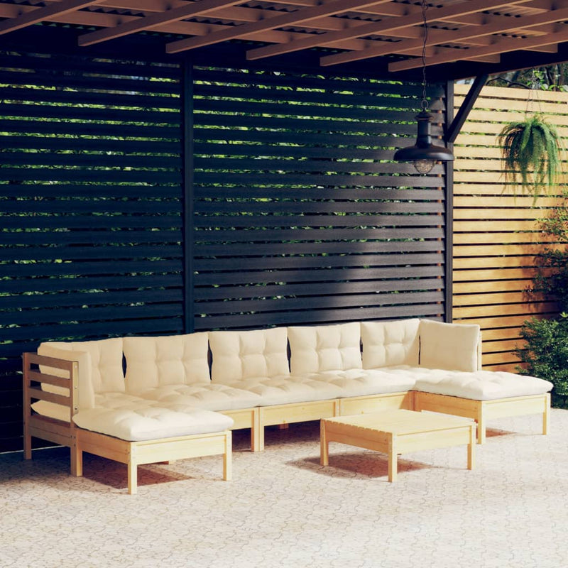 8 Piece Garden Lounge Set with Cream Cushions Pinewood