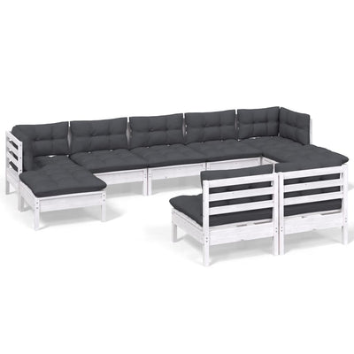 9 Piece Garden Lounge Set with Cushions White Pinewood