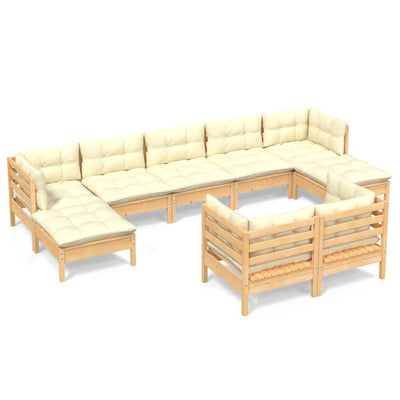 9 Piece Garden Lounge Set with Cream Cushions Solid Pinewood