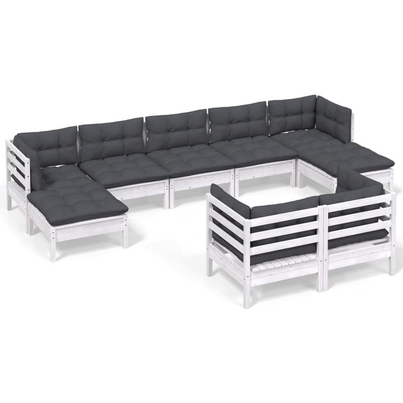 9 Piece Garden Lounge Set with Cushions White Solid Pinewood