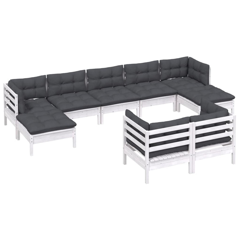 9 Piece Garden Lounge Set with Cushions White Solid Pinewood