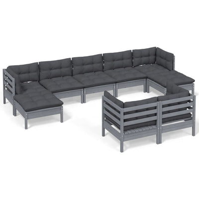 9 Piece Garden Lounge Set with Cushions Grey Solid Pinewood