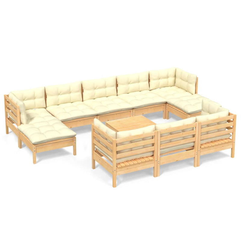 11 Piece Garden Lounge Set with Cream Cushions Solid Pinewood