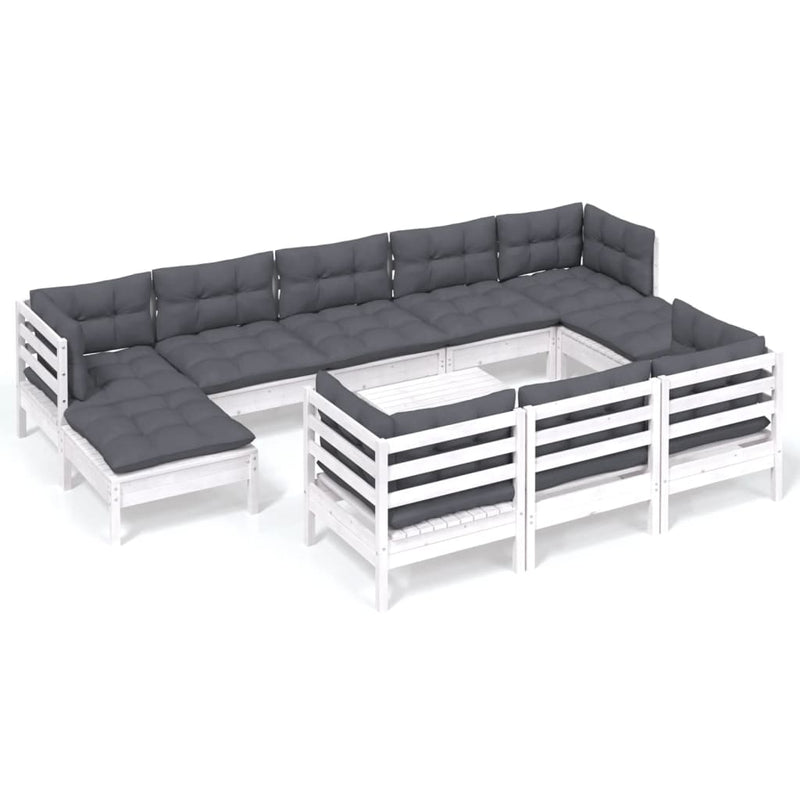 11 Piece Garden Lounge Set with Cushions White Solid Pinewood