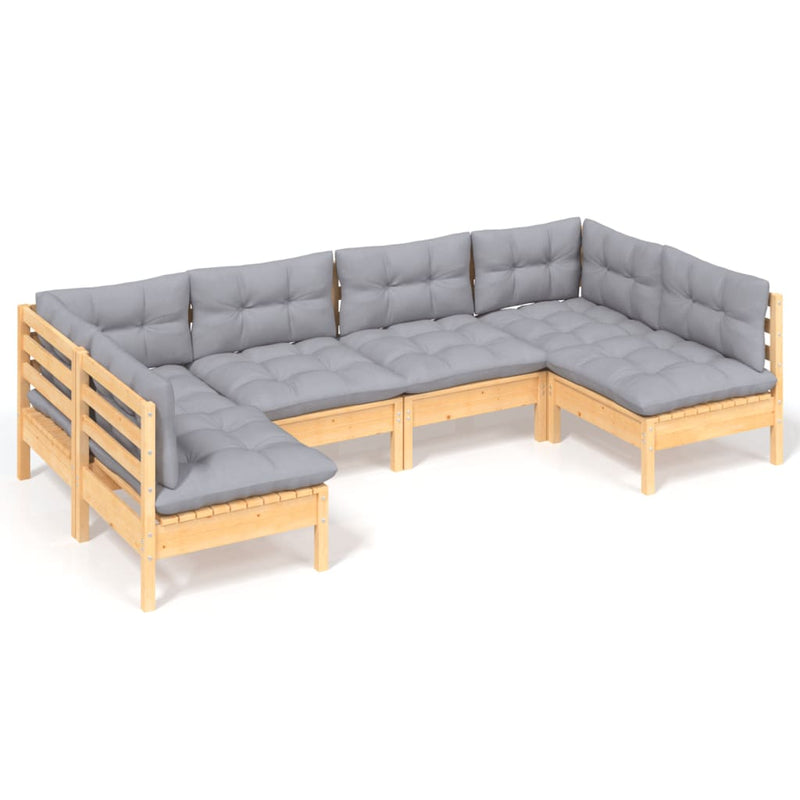 6 Piece Garden Lounge Set with Grey Cushions Solid Pinewood