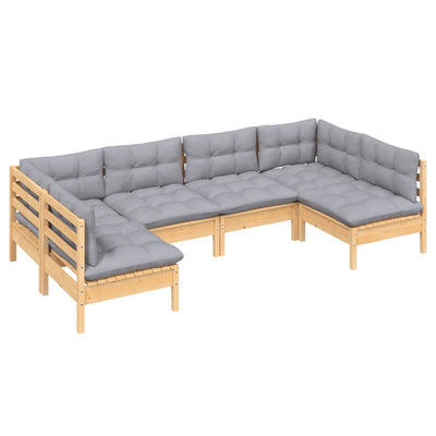 6 Piece Garden Lounge Set with Grey Cushions Solid Pinewood