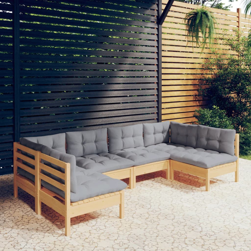 6 Piece Garden Lounge Set with Grey Cushions Solid Pinewood