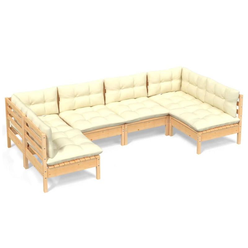 6 Piece Garden Lounge Set with Cream Cushions Solid Pinewood