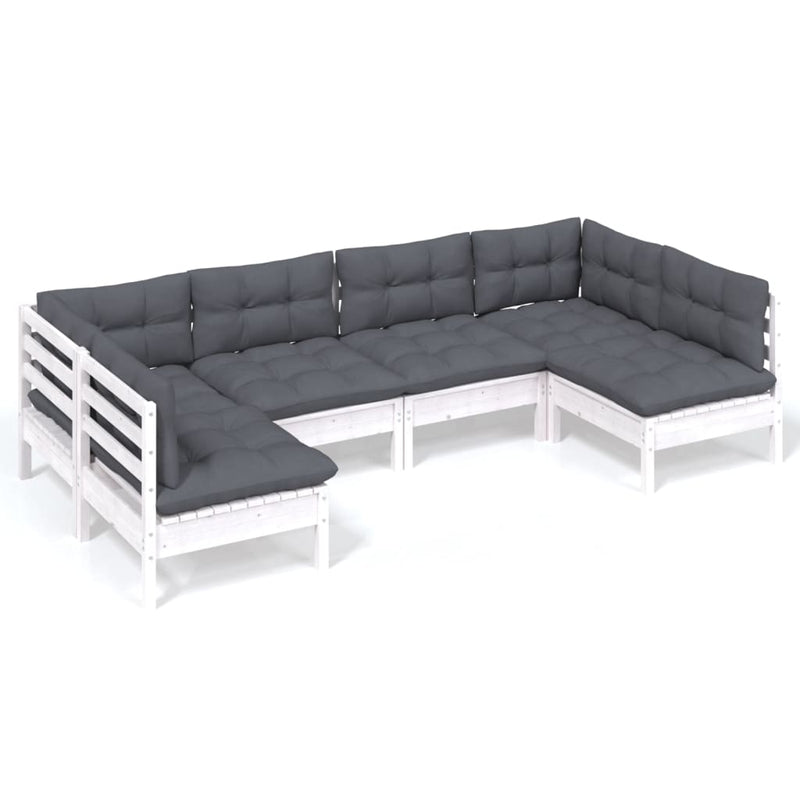 6 Piece Garden Lounge Set with Cushions White Solid Pinewood