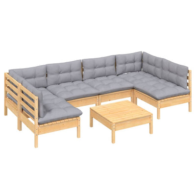 7 Piece Garden Lounge Set with Grey Cushions Solid Pinewood