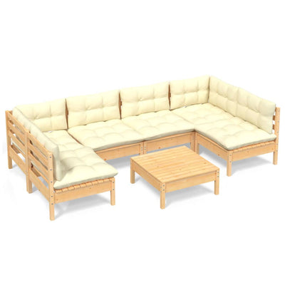 7 Piece Garden Lounge Set with Cream Cushions Solid Pinewood