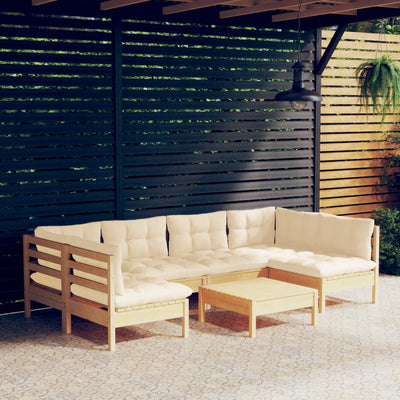 7 Piece Garden Lounge Set with Cream Cushions Solid Pinewood