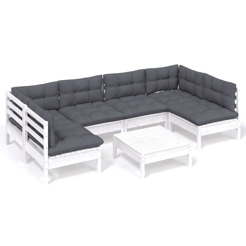 7 Piece Garden Lounge Set with Cushions White Solid Pinewood