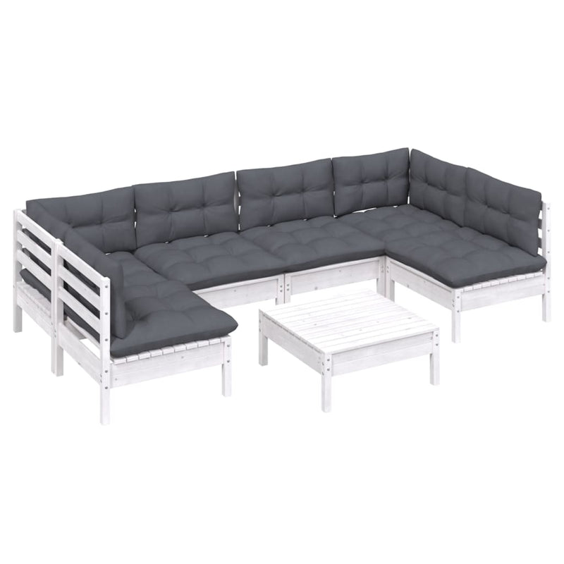 7 Piece Garden Lounge Set with Cushions White Solid Pinewood