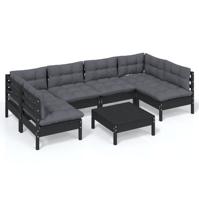 7 Piece Garden Lounge Set with Cushions Black Solid Pinewood