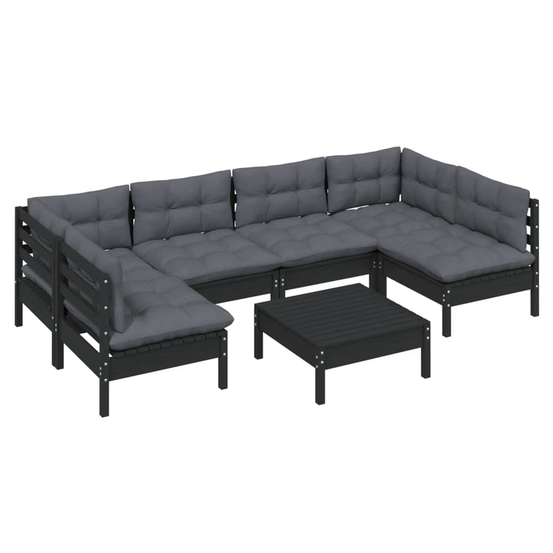 7 Piece Garden Lounge Set with Cushions Black Solid Pinewood