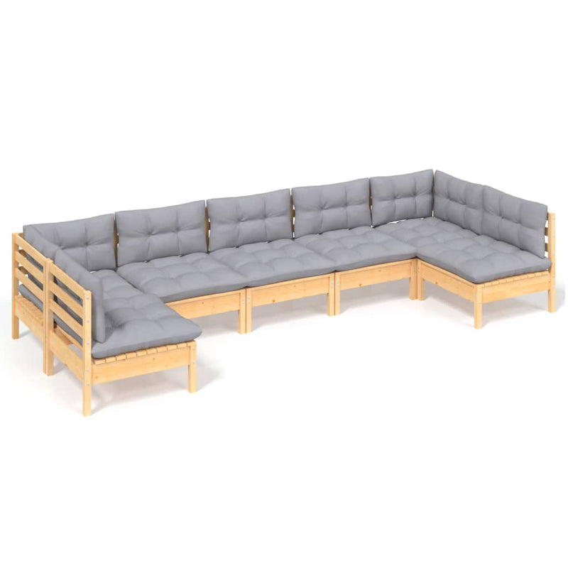 7 Piece Garden Lounge Set with Grey Cushions Solid Pinewood