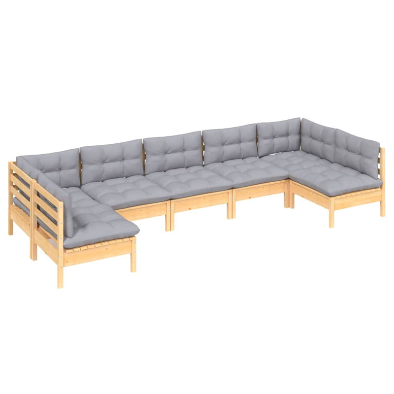 7 Piece Garden Lounge Set with Grey Cushions Solid Pinewood