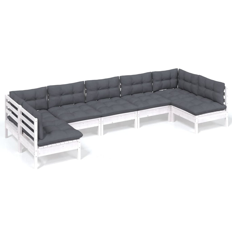 7 Piece Garden Lounge Set with Cushions White Solid Pinewood