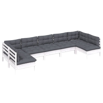 7 Piece Garden Lounge Set with Cushions White Solid Pinewood