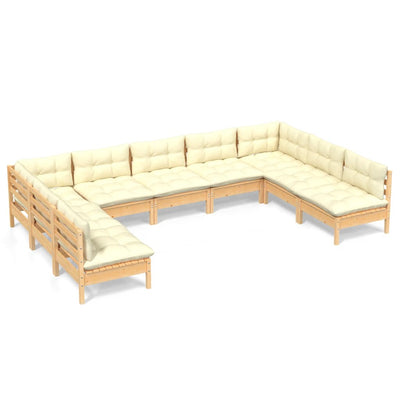 9 Piece Garden Lounge Set with Cream Cushions Solid Pinewood