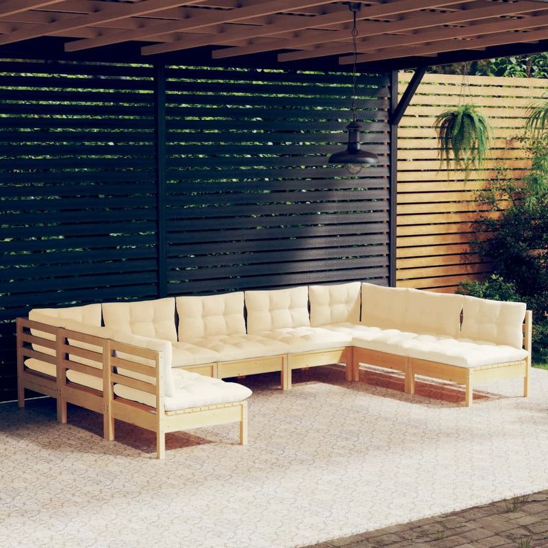 9 Piece Garden Lounge Set with Cream Cushions Solid Pinewood