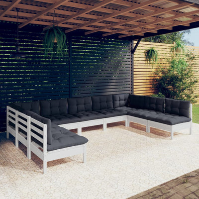 9 Piece Garden Lounge Set with Cushions White Solid Pinewood