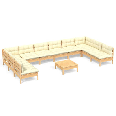 11 Piece Garden Lounge Set with Cream Cushions Solid Pinewood