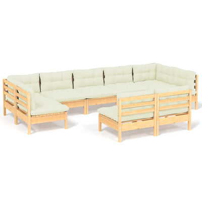 9 Piece Garden Lounge Set with Cream Cushions Solid Pinewood