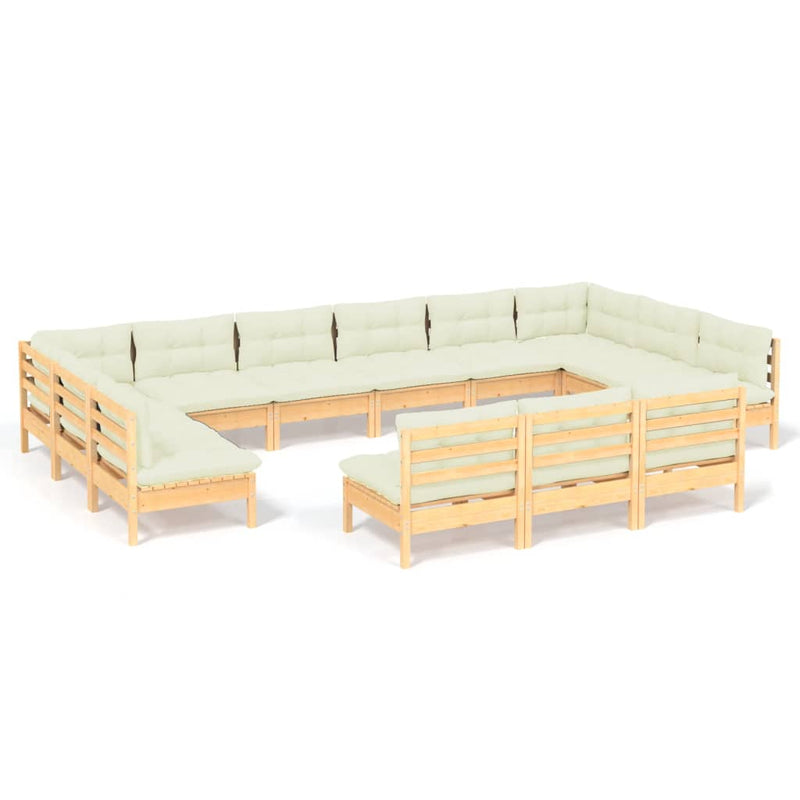 13 Piece Garden Lounge Set with Cream Cushions Solid Pinewood